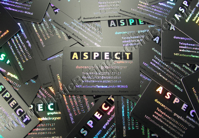 black plastic business cards with metallic foiling