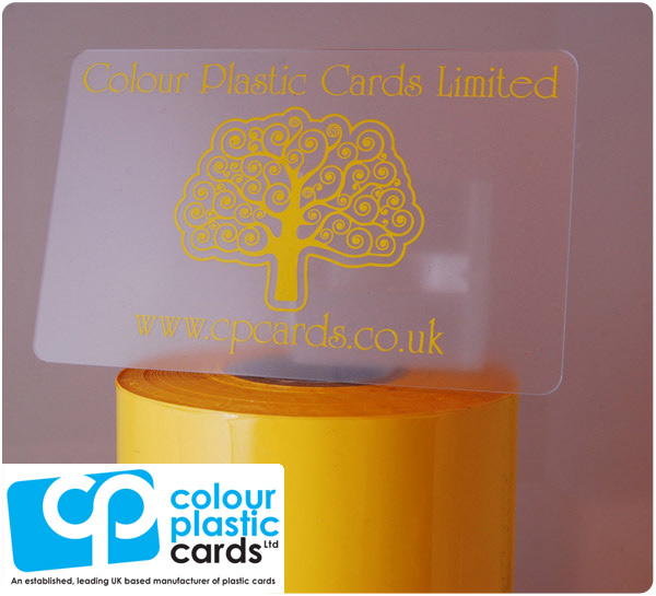 clear frosted plastic business cards printed with bright yellow ink