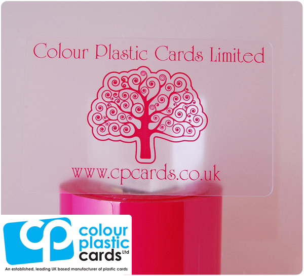 clear frosted plastic business cards printed with magenta ink