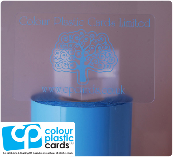 clear frosted plastic business cards printed with pale blue ink