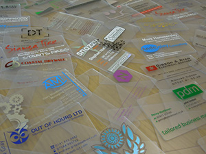 selection of clear plastic business cards