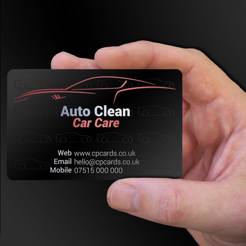 Auto Clean Car Care satin black plastic business cards