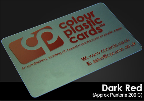 dark red printed on a frosted plastic card
