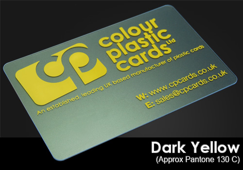 dark yellow printed on a frosted plastic card