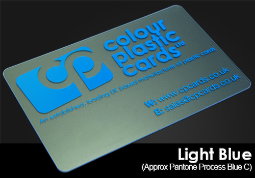 light-blue printed on a frosted plastic card