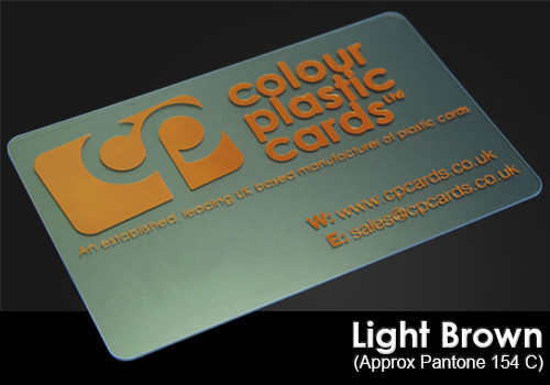 light brown printed on a frosted plastic card