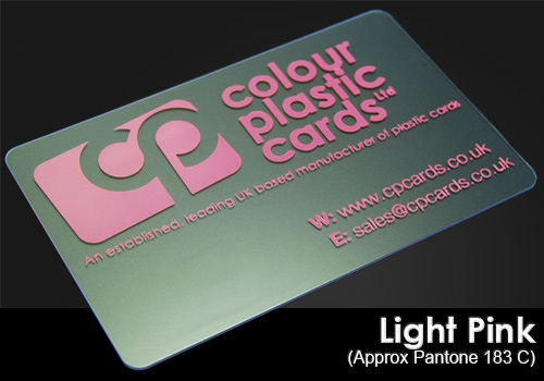 light pink printed on a frosted plastic card