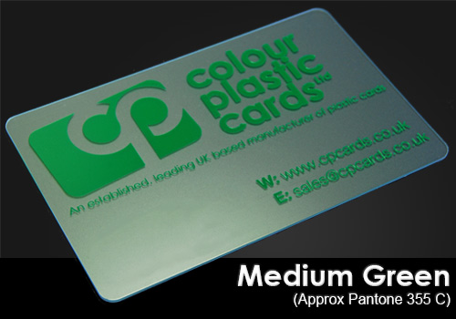 medium green printed on a frosted plastic card