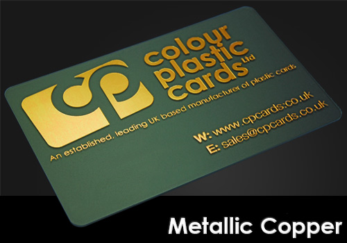 metallic copper printed on a frosted plastic card