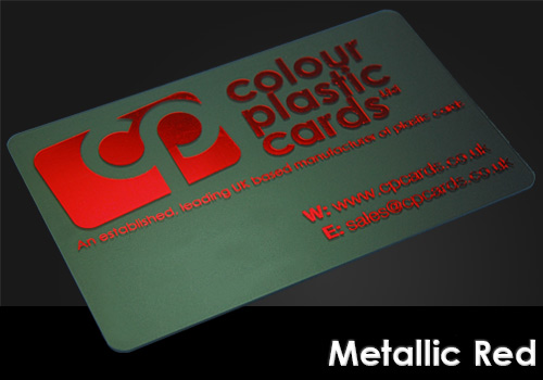 metallic red printed on a frosted plastic card