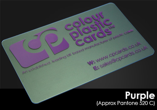purple printed on a frosted plastic card