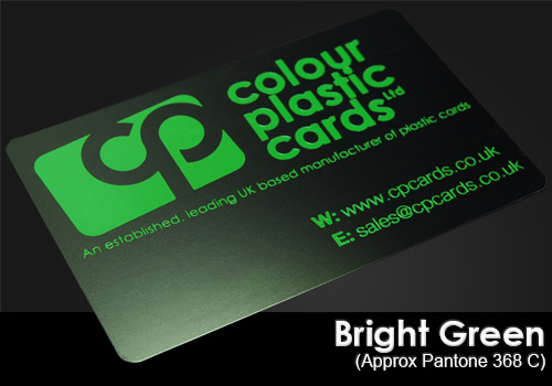 bright green printed on a satin black plastic card