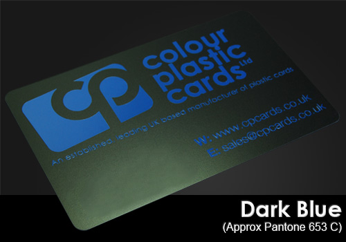 dark blue printed on a satin black plastic card
