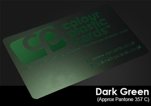 dark green printed on a satin black plastic card