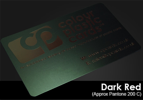 dark red printed on a satin black plastic card