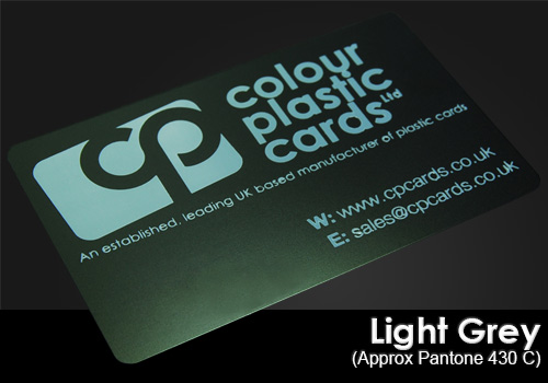 light grey printed on a satin black plastic card