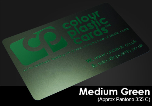 medium green printed on a satin black plastic card