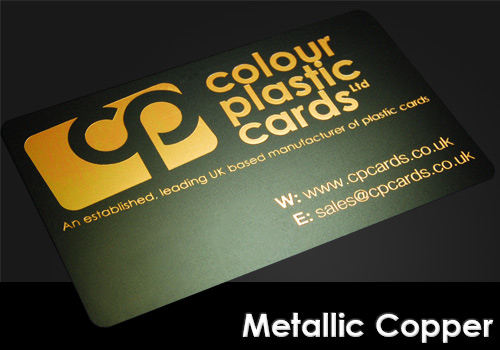 metallic copper printed on a satin black plastic card