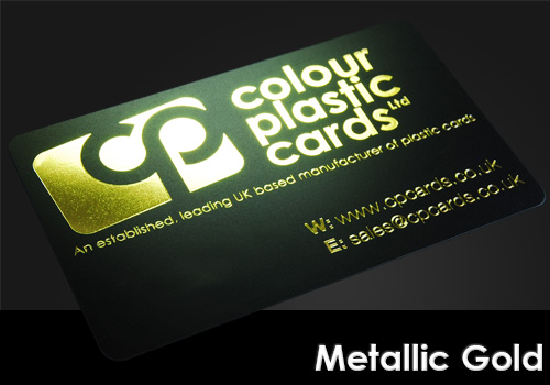 metallic gold printed on a satin black plastic card