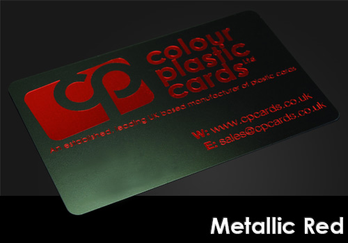 metallic red printed on a satin black plastic card
