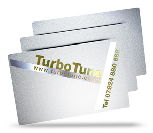 TurboTune's metallic plastic business card
