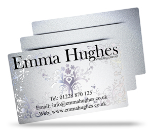 Emma Hughes metallic plastic business card