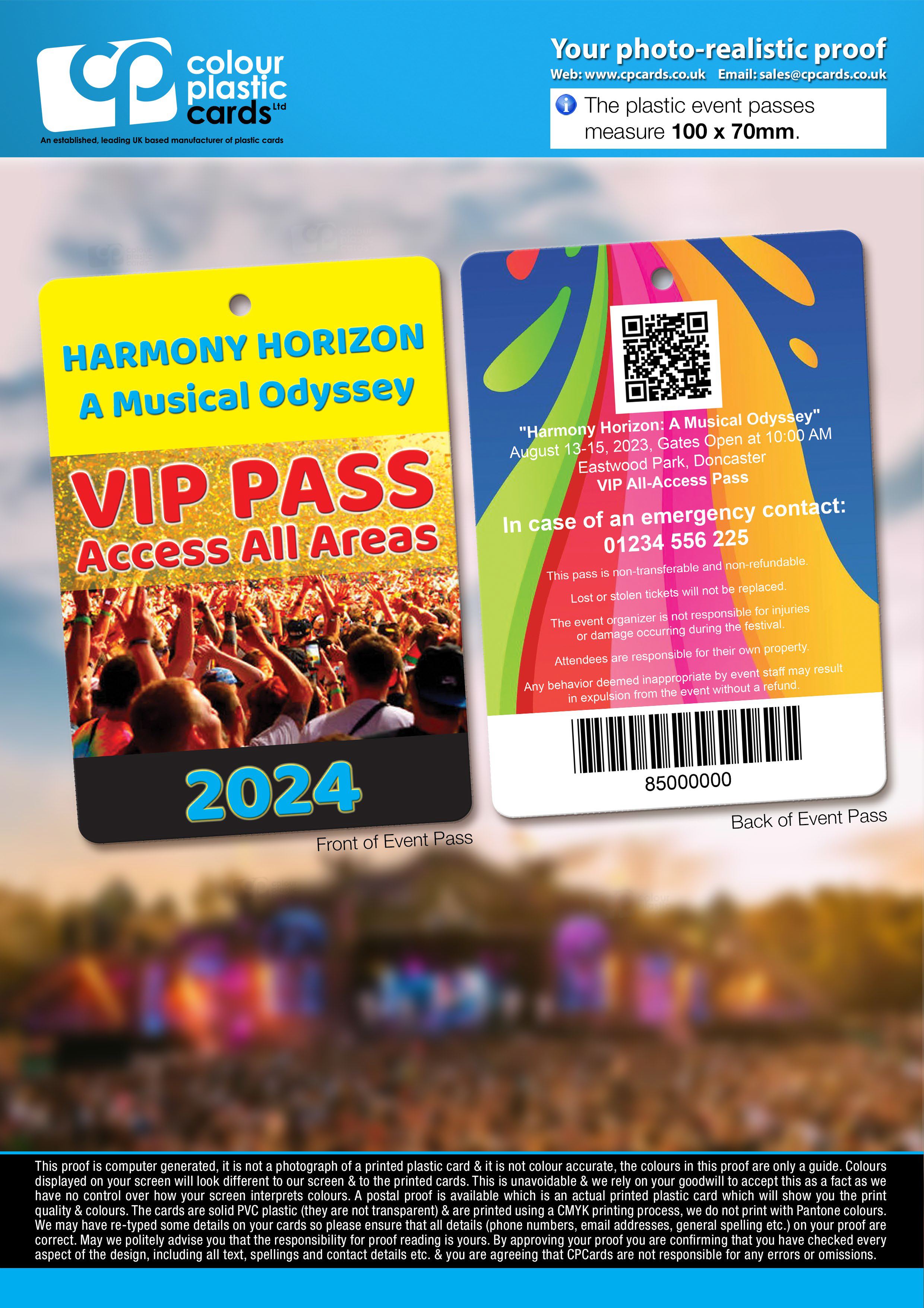 a photo-realistic email proof of an event pass