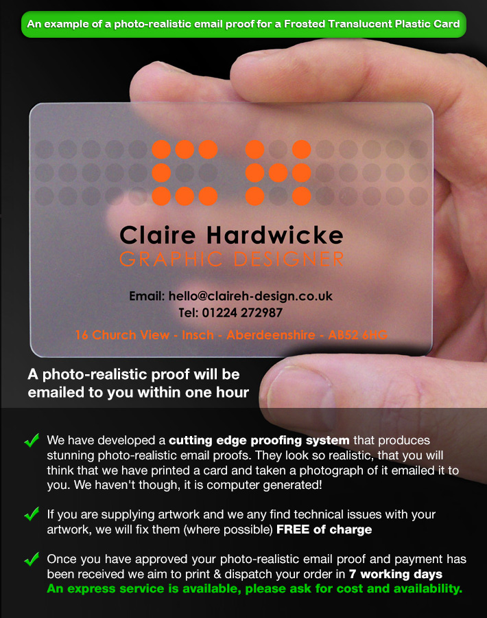 a realistic proof of a frosted translucent clear plastic business card
