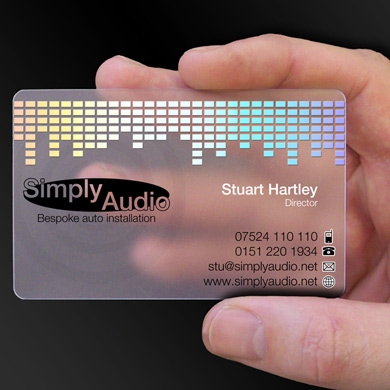 plastic card printing for Simply Audio, a bespoke audio installation company from Wigan is design of the week
