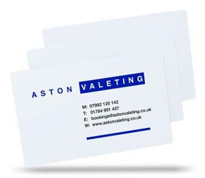 Aston Valeting white plastic business card
