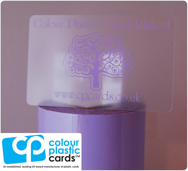 clear frosted plastic business cards printed with lilac ink