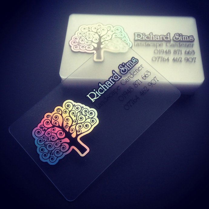 a frosted plastic card printed with holoprint