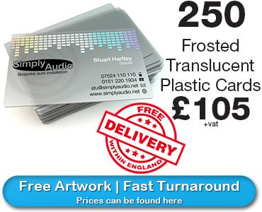 frosted perspex plastic cards with metallic words