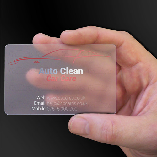 Auto Clean Car Care frosted translucent clear plastic business cards