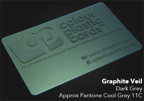 Dark Grey printed on a frosted plastic card