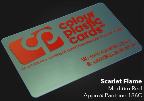 Medium Red printed on a frosted plastic card