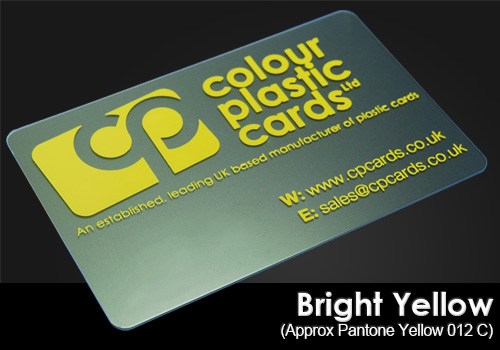 bright yellow printed on a frosted plastic card