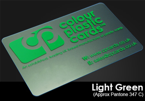 light green printed on a frosted plastic card