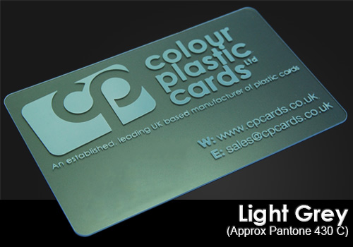 light grey printed on a frosted plastic card