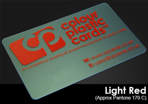 light red printed on a frosted plastic card