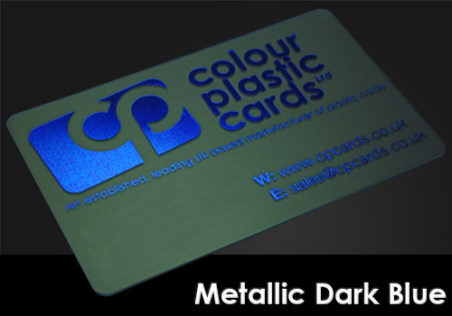 metallic dark blue printed on a frosted plastic card