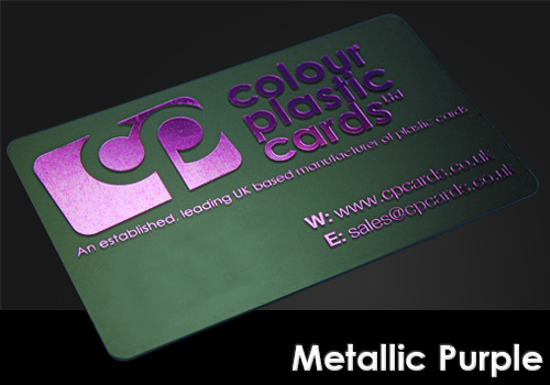 metallic purple printed on a frosted plastic card