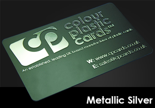 metallic silver printed on a frosted plastic card