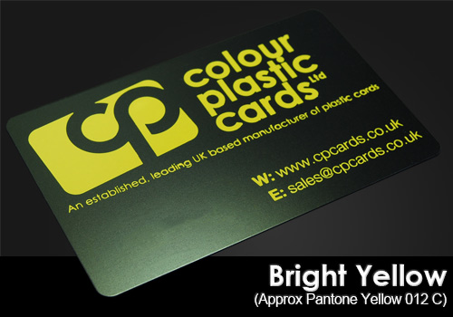 bright yellow printed on a satin black plastic card