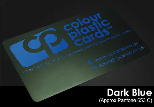 dark blue printed on a satin black plastic card
