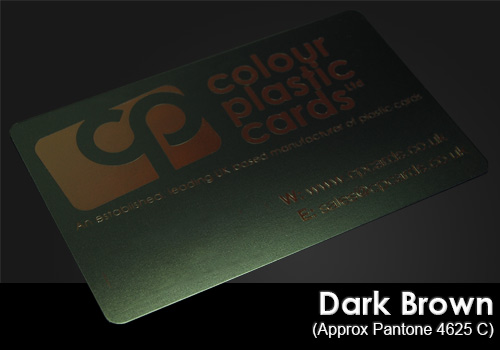 dark brown printed on a satin black plastic card