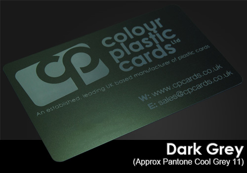 dark grey printed on a satin black plastic card