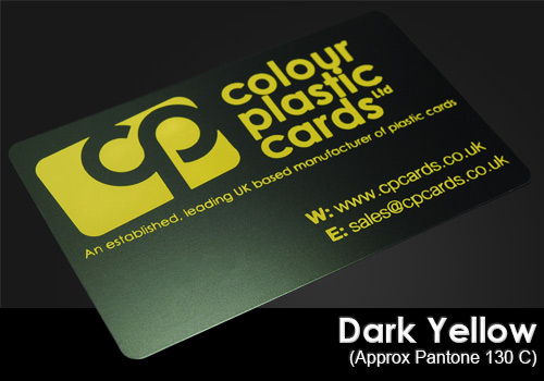 dark yellow printed on a satin black plastic card