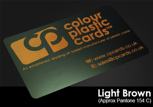 light brown printed on a satin black plastic card