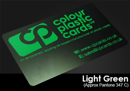 light green printed on a satin black plastic card